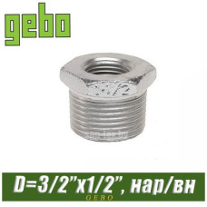 Футорка оцинкованная Gebo 1 1/2"x1/2", нар/вн