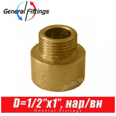 Переход латунный General Fittings D1/2"x1", нар./вн.