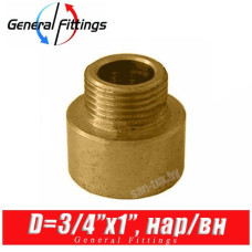 Переход латунный General Fittings D3/4"x1", нар./вн.