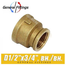 Муфта латунная General Fittings D1/2"x3/4", вн./вн.