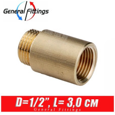 Удлинитель латунный General Fittings D1/2", L3,0 см
