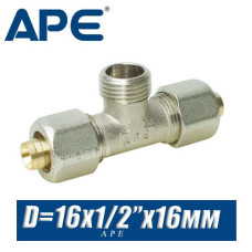 Тройник цанговый APE D16x1/2"x16 мм, нар.