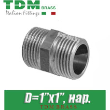 Ниппель никелированный TDM Brass D1"x1", нар./нар.