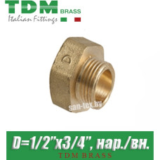 Переход латунный TDM Brass D1/2"x3/4", нар./вн.