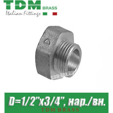 Переход никелированный TDM Brass D1/2"x3/4", нар./вн.