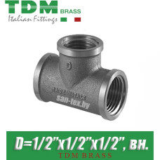 Тройник никелированный TDM Brass D1/2"x1/2"x1/2", вн./вн./вн.