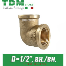 Угол латунный TDM Brass D1/2" вн./вн.
