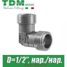 Угол никелированный TDM Brass D1/2" нар./нар.