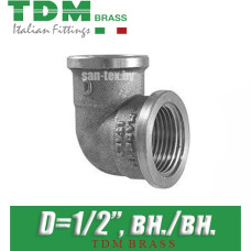 Угол никелированный TDM Brass D1/2" вн./вн.